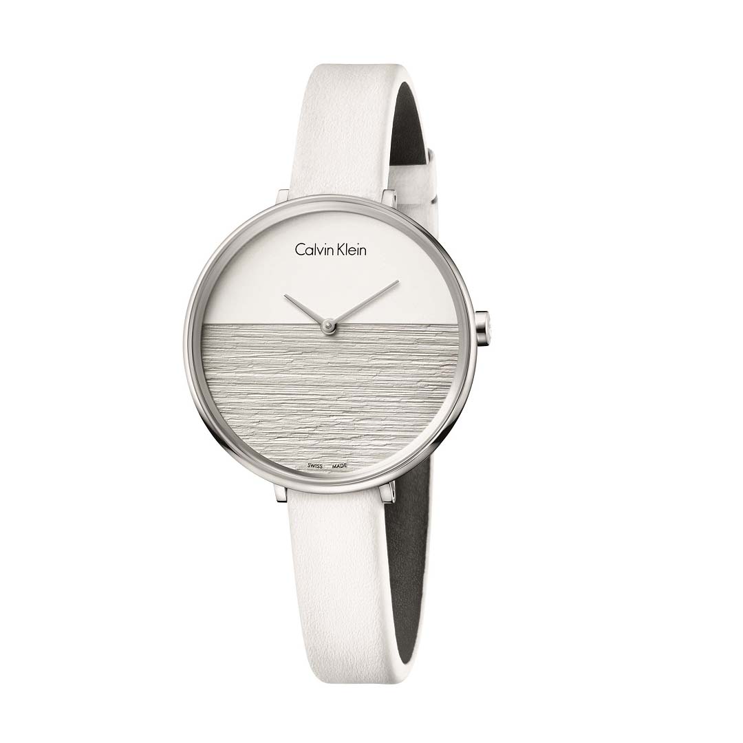Calvin Klein K7A231L6 Rise White Leather Strap Watch - W8949