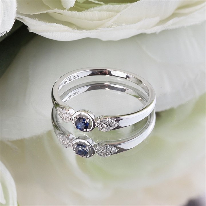 Sapphire Ring With 0.03Ct Diamond In 9ct White Gold main image 0