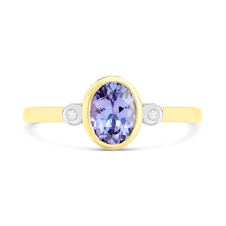 9ct Gold Rubover-Set Tanzanite And Diamond Ring - D8325 | F.Hinds Jewellers