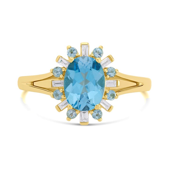 9ct Gold Blue Topaz And Diamond Cluster Ring 10pts D8475 F.Hinds Jewellers