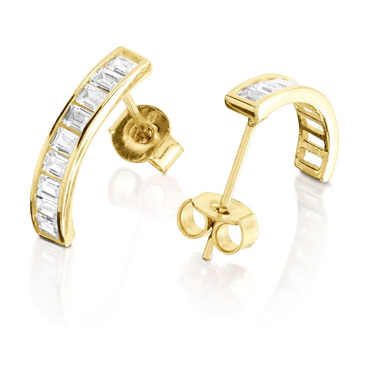 9ct Gold Cubic Zirconia Half Hoop Earrings - 13mm - G2935 | F.Hinds ...