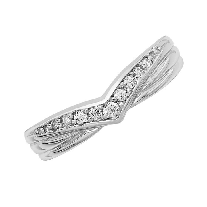 Wishbone Shape Diamond Set Pave 9ct Rose Gold 2mm Wedding Ring