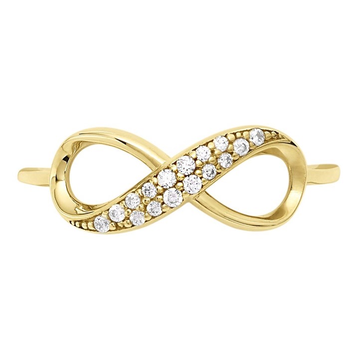 Dainty 10k Yellow Gold Infinity Ring - Halfway CZ Stones, Size 4.5, USA Made - View #4