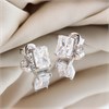 Silver Sparkle Cut CZ Rectangle Stud Earrings- 7mm - F04224 Alternative Image