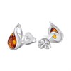 Silver Cognac Amber Teardrop Stud Earrings - F04227 Alternative Image