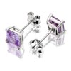 Silver Square Lavender Cubic Zirconia Stud Earrings - 6mm - F0441 Alternative Image