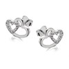 Silver Two Hearts Cubic Zirconia Stud Earrings - 12mm - F0453 Alternative Image