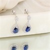 Silver Cubic Zirconia Blue Teardrop Drop Earrings - F11037 Alternative Image