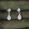 Silver Round And Pear CZ Drop Earrings - F11107 Alternative Image