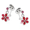 Silver Pink Crystal Flower Drop Earrings - 15mm drop - F1134 Alternative Image
