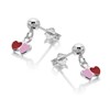 Silver Pink And Red Heart Drop Earrings - 12mm drop - F1144 Alternative Image
