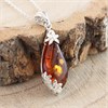 Silver Cognac Amber Floral Detail Necklace - F34106 Alternative Image
