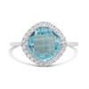 Silver Checkerboard Cut Blue Topaz And CZ Halo Ring - F6115 Alternative Image