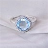 Silver Checkerboard Cut Blue Topaz And CZ Halo Ring - F6115 Alternative Image