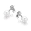9ct White Gold Cubic Zirconia Freshwater Pearl Drop Earrings - 20mm drop - G3257 Alternative Image