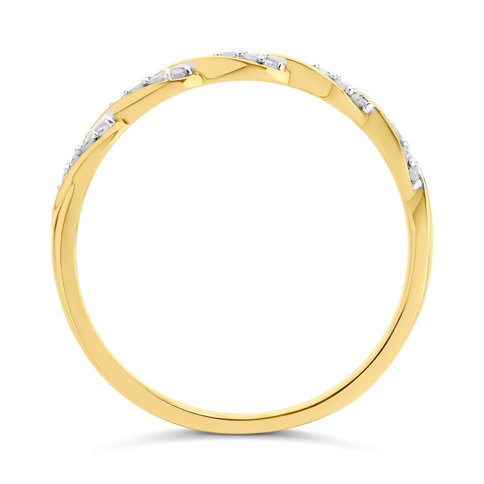 9ct Yellow Gold On Silver Simulated Diamond Eternity Ring – Twisted Band, Sizes K–S