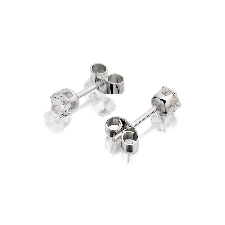 Silver Round Cubic Zirconia Stud Earrings - 4mm - F0484 | F.Hinds Jewellers