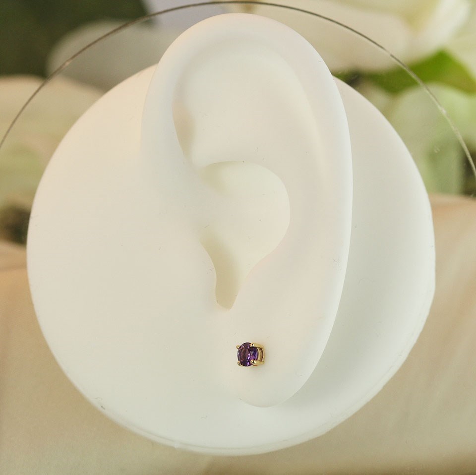 9ct Gold Lavender Amethyst Solitaire Stud Earrings (3mm) - UK Handmade