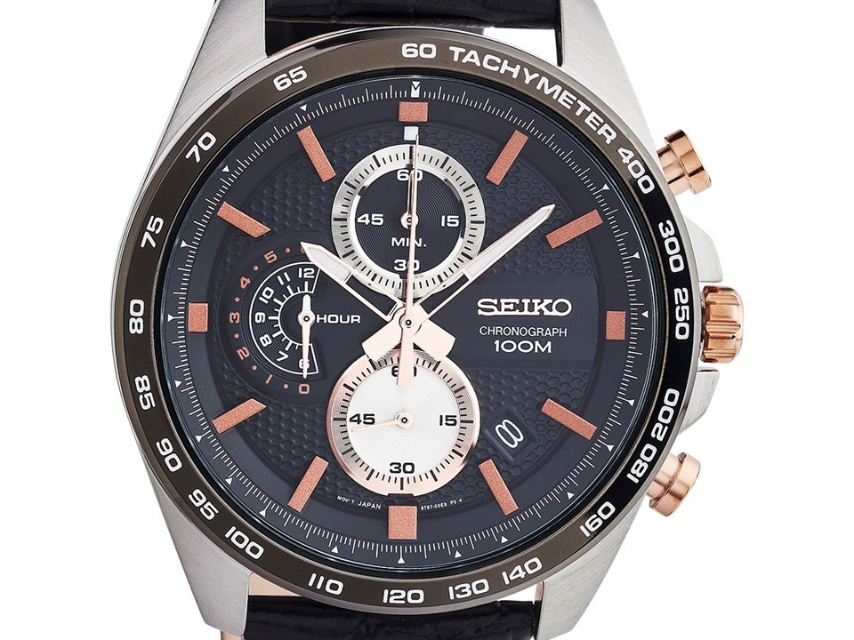 Seiko SSB265P1 Stainless Steel Chronograph Black Leather Strap Watch -  W25125 | F.Hinds Jewellers