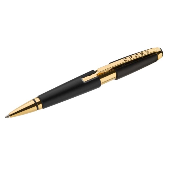 AT0555-20 Cross Edge Matte Black And Gold PVD Rollerball Pen - A21161