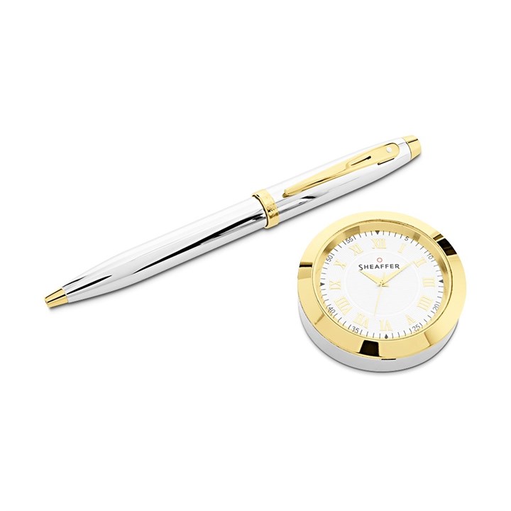 Sheaffer Two Tone Ballpoint Pen And Desk Clock Gift Set - A2236