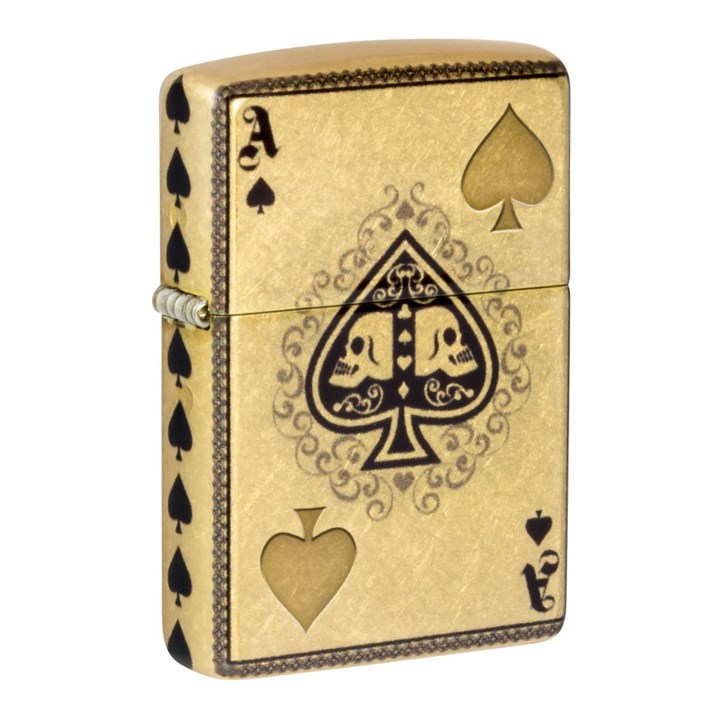 Zippo Tumbled Brass Ace Of Skulls Lighter - A26111