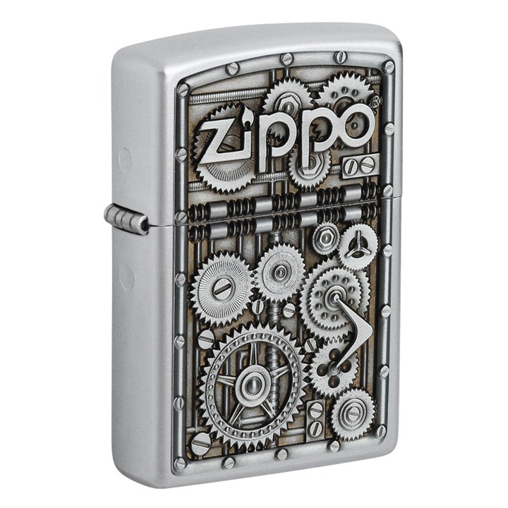 Zippo Branded Chrome Cogs Lighter - A26114