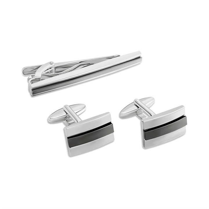 Joseph & George Gunmetal  Cufflink And Tie Slide Set - A3008