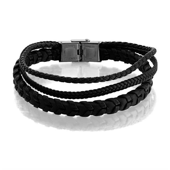 Joseph & George Triple Black Leather Bracelet - 8.5in - A3425