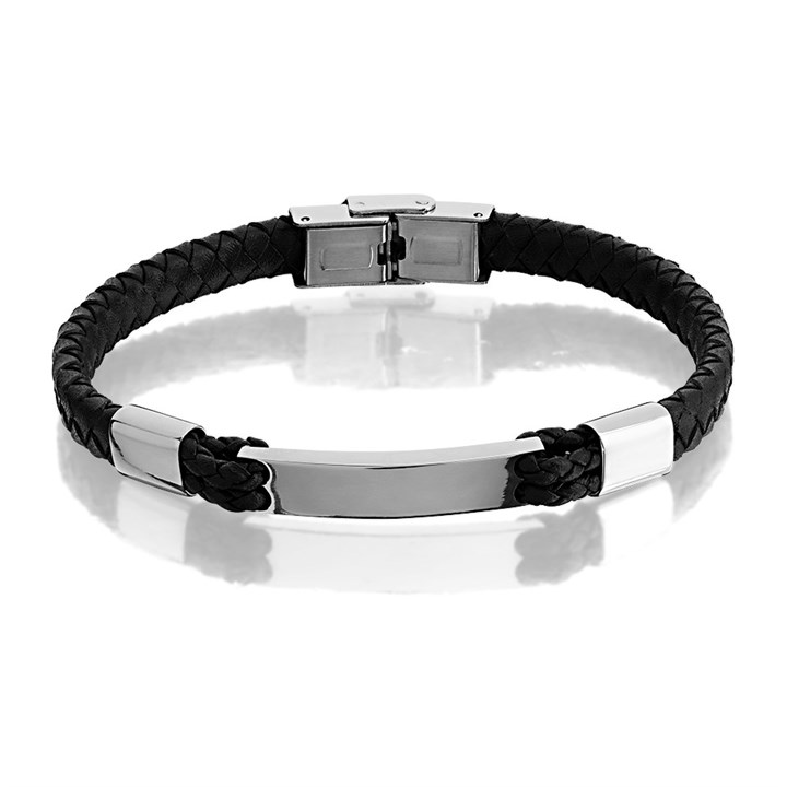 Joseph & George Black Leather ID Bracelet - 8.5in - A3427