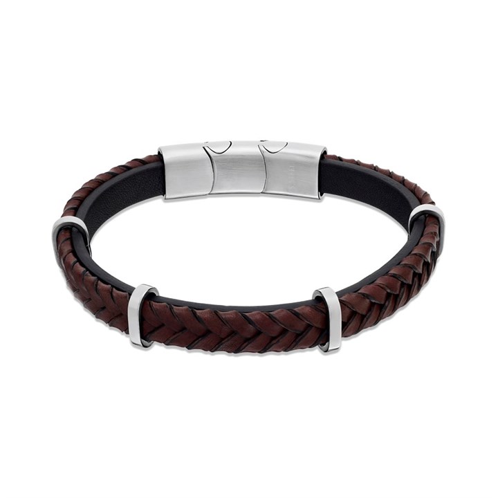 Joseph & George Brown Leather Stainless Steel Bracelet - A3439