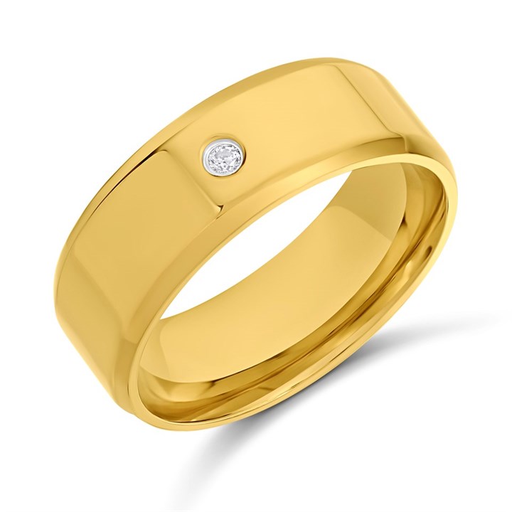 Joseph & George Stainless Steel Yellow IP CZ Bevelled Edge Ring - A3450