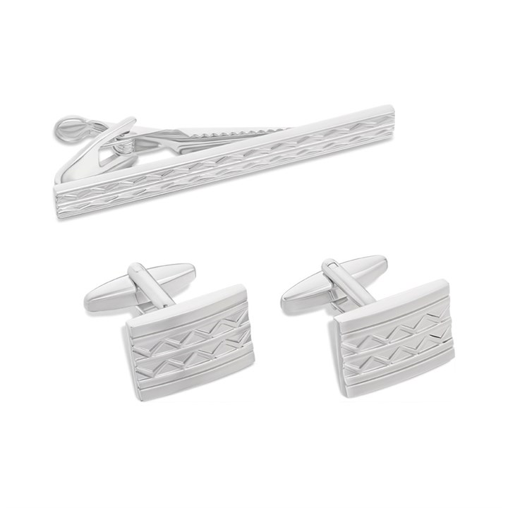 Chrome Finish Cufflink And Tie Clip Set - A45166