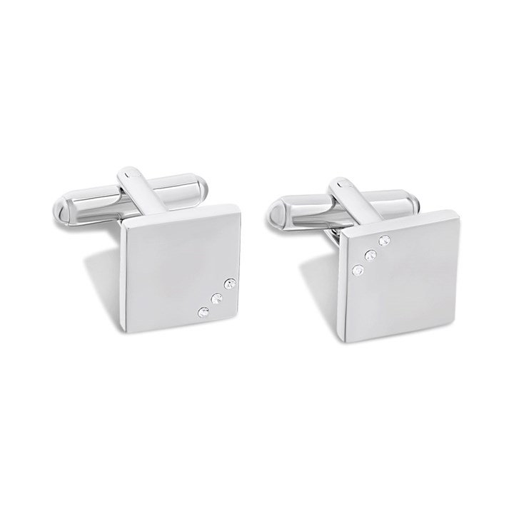 Rhodium And White Crystal Set Square Cufflinks - A45168