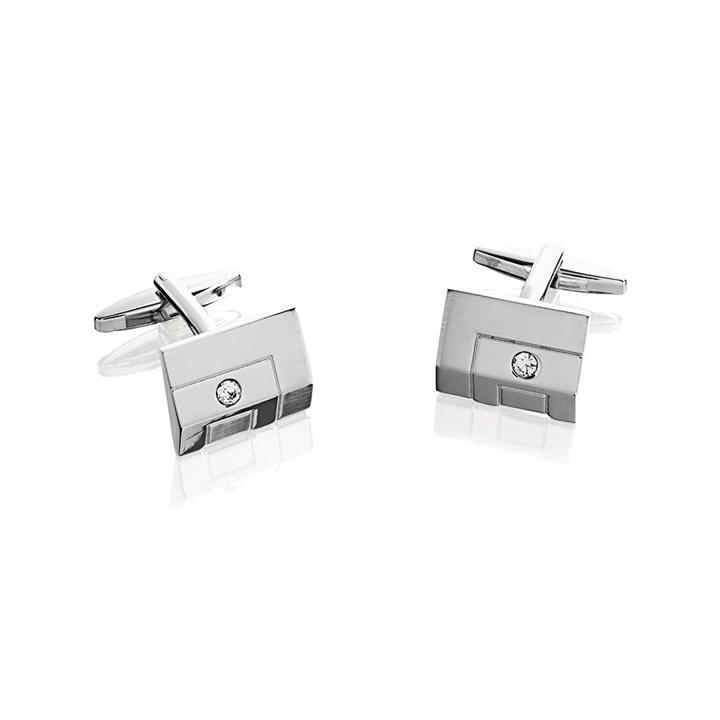 Brushed Rhodium Crystal Cufflinks - A53138