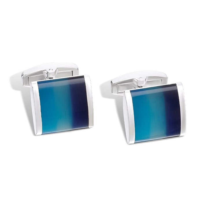 Silver Plated Stripe Cats Eye Cufflinks - A53178