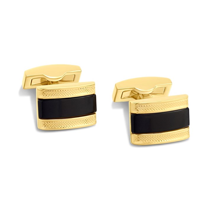 Rectangular Gold Plated And Onyx Cufflinks - A53186