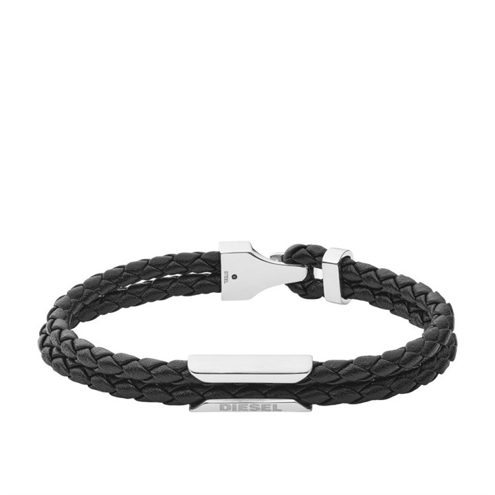 Diesel DX1247040 Stainless Steel And Black Leather Bracelet - A9203