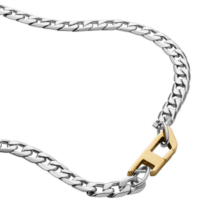 Diesel DX1343040 Stainless Steel and Gold Tone IP Logo Necklace - A9214
