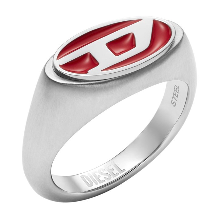 Diesel DX1444040 Stainless Steel Red Logo Ring - A9222