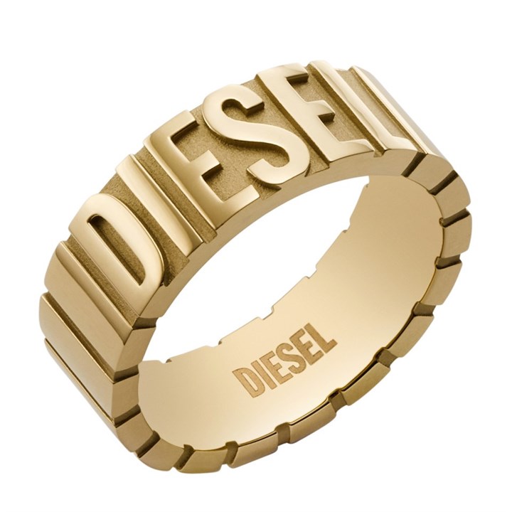 Diesel DX1439710 Stainless Steel Gold Tone IP Logo Ring - A9223