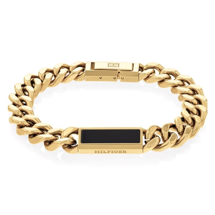 Tommy Hilfiger 2790539 Stainless Steel Gold Tone Onyx Bracelet - A9633