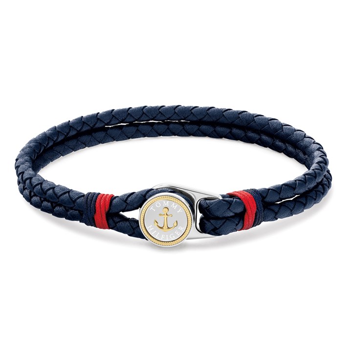 Tommy Hilfiger 2790691 Stainless Steel And Blue Leather Two Braid Bracelet - A9664