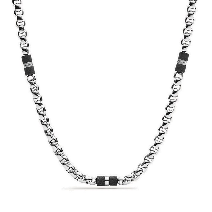 Fossil JF03314040 Stainless Steel Black Marble Necklace - A97119