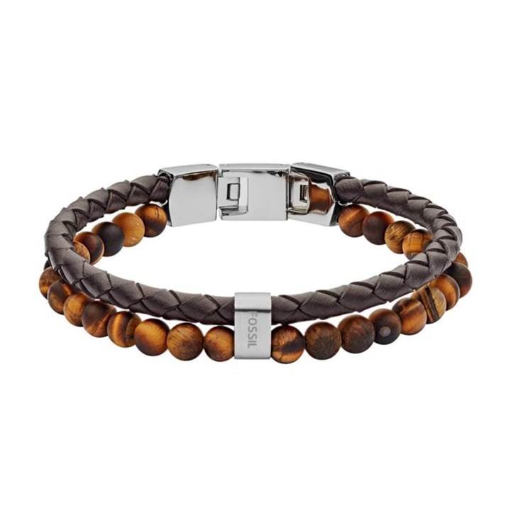 Fossil JF03118040 Tiger's Eye Brown Leather Bracelet - A9728