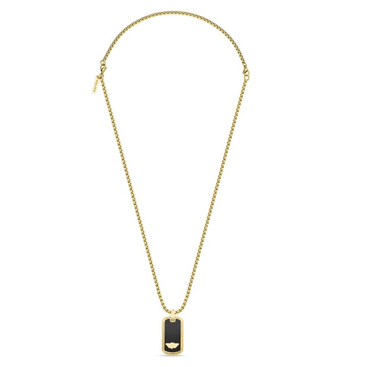 Police PEAGN0038602 URBAN Gold Tone And Black Tag Necklace - A98349