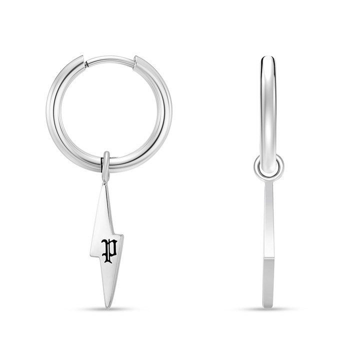 Police PEAGE0041101 ROCK Stainless Steel Lightning Hoop Earrings - A98354