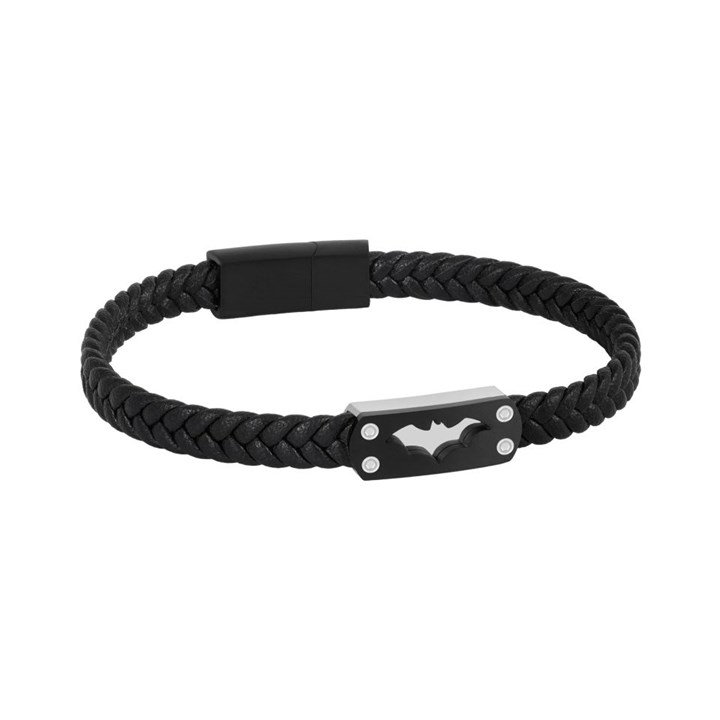 Police PEAGB0015001 CRUSADER Stainless Steel And Black Leather Batman Bracelet - A98386