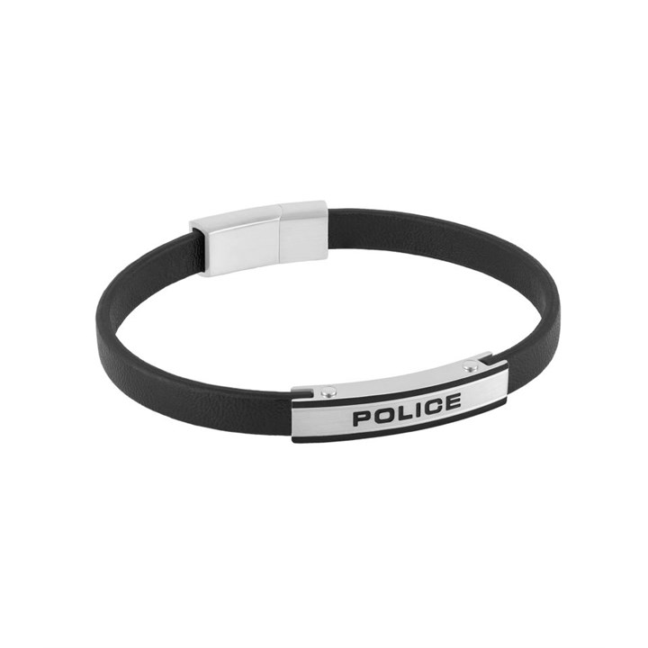 Police PEAGB0014101 BUCKLELINE Stainless Steel And Black Leather Bracelet - A98391