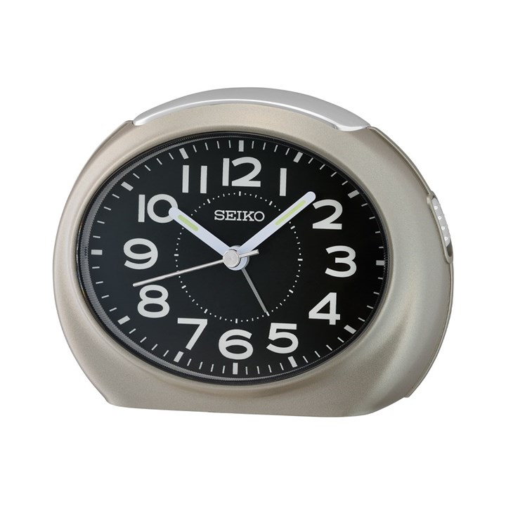 Seiko QHE193N Silver And Black Oval Alarm Clock - C06118